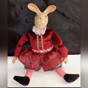 VINTAGE KASMA LTD. SOFT WITH PORCELAIN HEAD & HANDS 12" VICTORIAN RABBIT DOLL